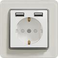 Sedna outlet with double USB charger (white insert, white glossy frame)